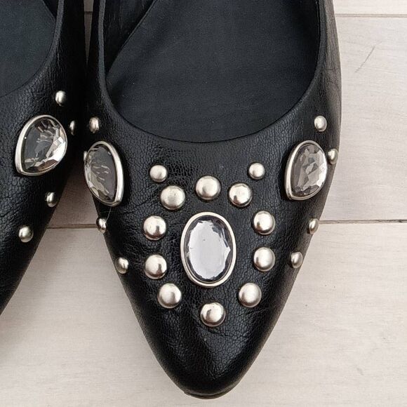 Franco Sarto Women's Rhinestone-Embellished Pointed Toe Ballet Flats Black 8.5M - Picture 4 of 7